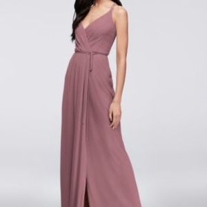 Double-Strap Long Georgette Bridesmaid Wrap Dress